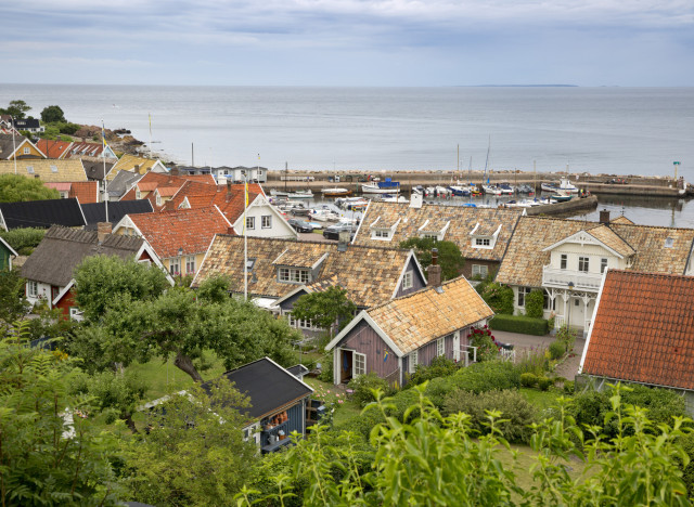 View over village and harbour, Arild, Kulla Peninsula, Skane, South Sweden, Sweden, Scandinavia, Europe