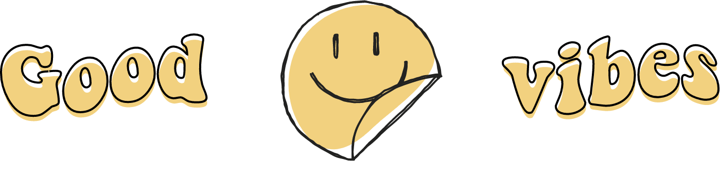 smiley face between good vibes text